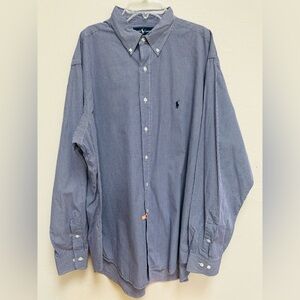 Ralph Lauren Button Down Long Sleeve Shirt Dress 17“ neck 36/37 Blue White Men’s